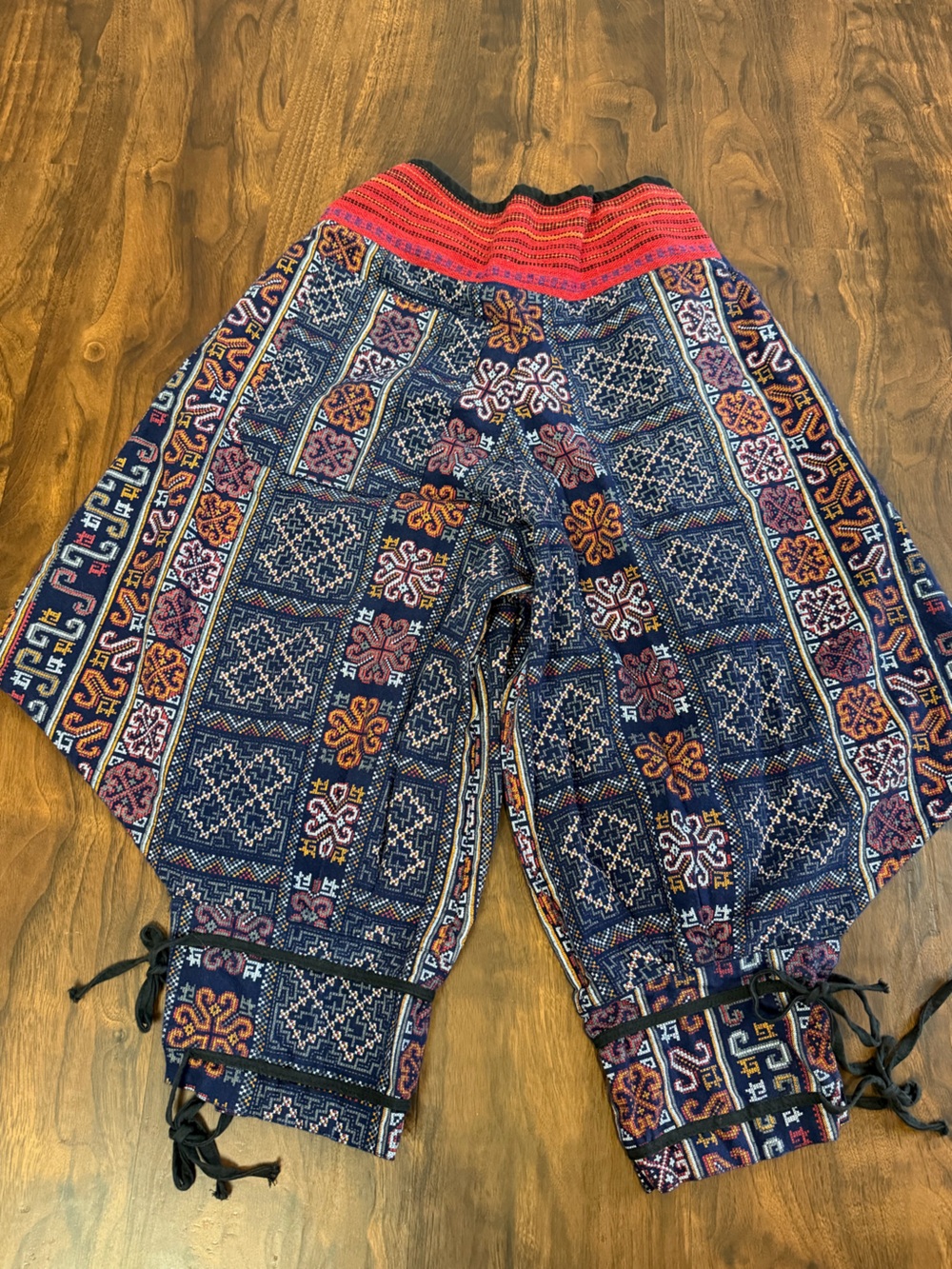 Harem Pants Clovers Thai Hill Tribe Harem Pants with Ankle Straps in Blue